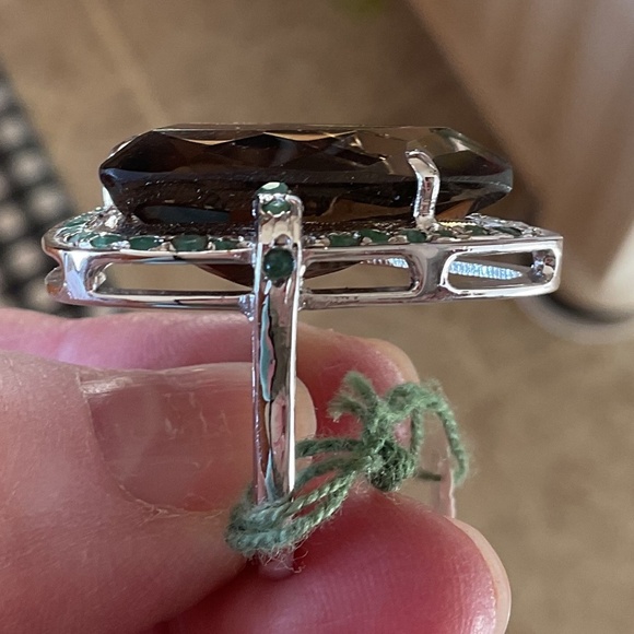NWOT STERLING SILVER 925 Smoky Topaz/Emerald Ring Size US 7.5 - Picture 10 of 11